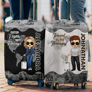 Travel Is My Therapy - Travel Personalized Custom Luggage Cover - Gift For Traveling Lovers