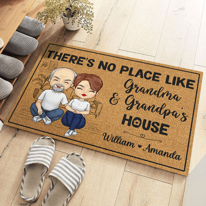 There's No Place Like Grandma & Grandpa's House - Family Personalized Custom Decorative Mat - Gift For Grandma, Grandpa