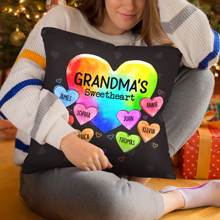 Grandma's So Into Her Sweethearts - Family Personalized Custom Pillow - Birthday Gift For Grandma