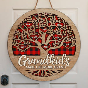Grandkids Make Life More Grand - Family Personalized Custom Shaped Home Decor Wood Sign - House Warming Gift For Grandma, Grandpa