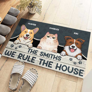 We Rule The House - Dog & Cat Personalized Custom Decorative Mat - Gift For Pet Owners, Pet Lovers