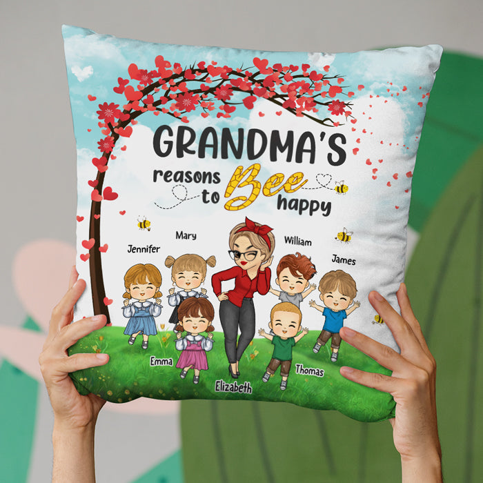 My Reasons To Bee Happy - Family Personalized Custom Pillow - Mother's Day, Birthday Gift For Grandma