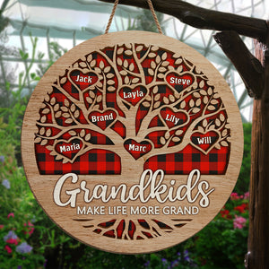 Grandkids Make Life More Grand - Family Personalized Custom Shaped Home Decor Wood Sign - House Warming Gift For Grandma, Grandpa