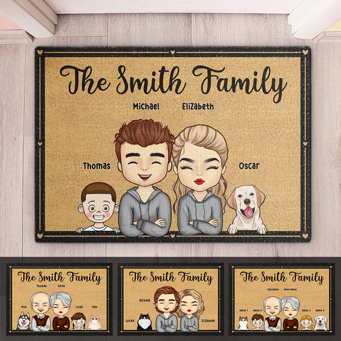 Together With Cute Kids & Pets, We Make A Family - Family Personalized Custom Decorative Mat - Gift For Couples, Pet Owners, Pet Lovers