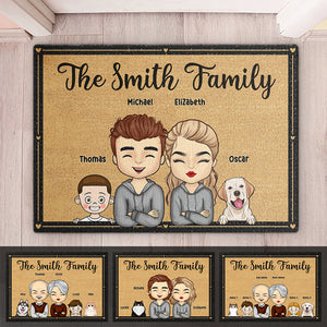 Together With Cute Kids & Pets, We Make A Family - Family Personalized Custom Decorative Mat - Gift For Couples, Pet Owners, Pet Lovers