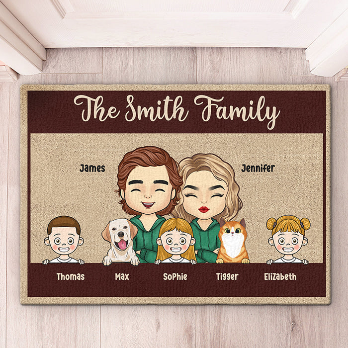 These Cool Kids & Furry Pets Mean The World To Us - Family Personalized Custom Decorative Mat - Gift For Couples, Pet Owners, Pet Lovers