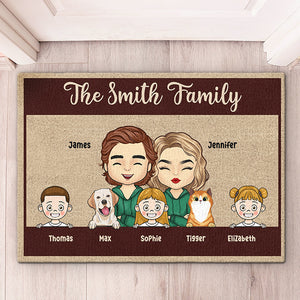 These Cool Kids & Furry Pets Mean The World To Us - Family Personalized Custom Decorative Mat - Gift For Couples, Pet Owners, Pet Lovers