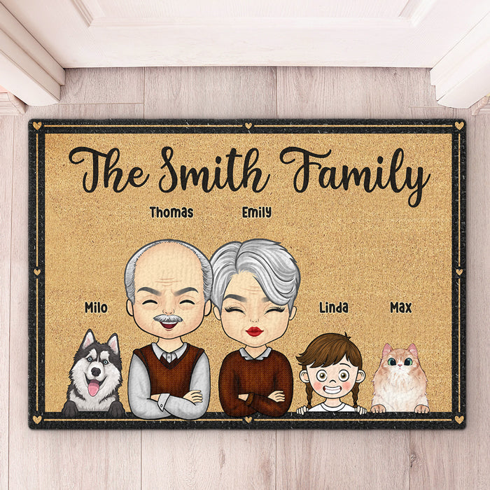 Together With Cute Kids & Pets, We Make A Family - Family Personalized Custom Decorative Mat - Gift For Couples, Pet Owners, Pet Lovers