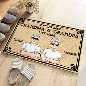 World's Best Grandparents Live Here - Family Personalized Custom Decorative Mat - Gift For Grandparents