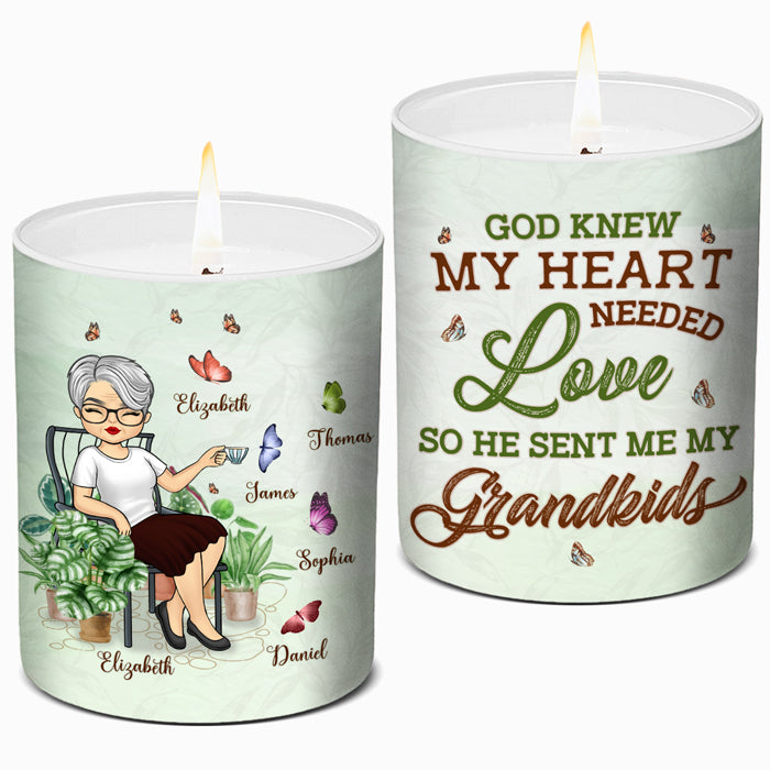 God Sent Me My Grandkids - Family Personalized Custom Smokeless Scented Candle - Mother's Day, Birthday Gift For Grandma