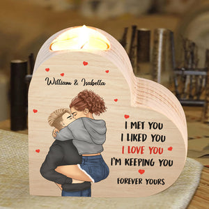 I Love You & Forever Yours - Couple Personalized Custom Heart Shaped Candle Holder - Gift For Husband Wife, Anniversary
