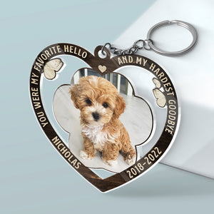 You Were My Favorite Hello - Memorial Personalized Custom Heart Shaped Acrylic Keychain - Upload Image, Sympathy Gift, Gift For Pet Owners, Pet Lovers