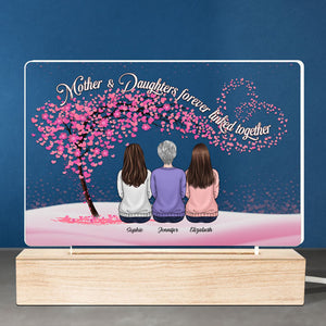 Mother And Daughters Forever Linked Together - Family Personalized Custom Rectangle Shaped 3D LED Light - Mother's Day, Birthday Gift For Mom