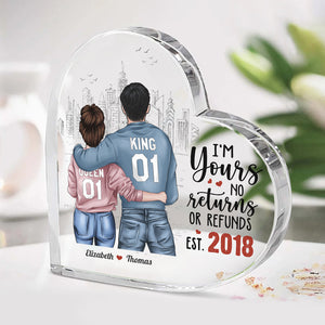No Returns Or Refunds - Couple Personalized Custom Heart Shaped Acrylic Plaque - Gift For Husband Wife, Anniversary