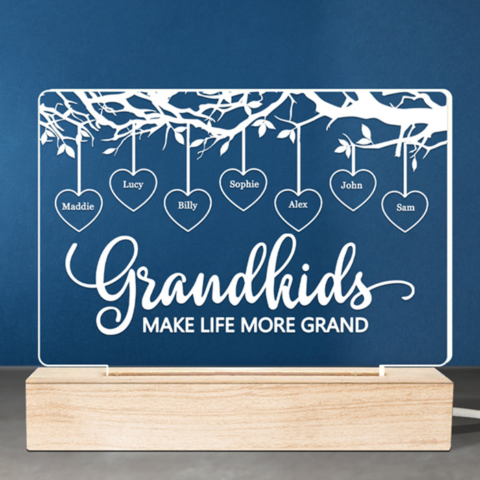 Grandkids Make Life More Grand - Family Personalized Custom Rectangle Shaped 3D LED Light - Mother's Day, Birthday Gift For Grandma