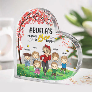 Grandma Reasons Bee Happy - Family Personalized Custom Heart Shaped Acrylic Plaque - Mother's Day, Birthday Gift For Grandma
