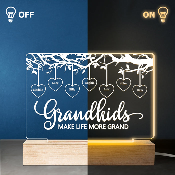 Grandkids Make Life More Grand - Family Personalized Custom Rectangle Shaped 3D LED Light - Mother's Day, Birthday Gift For Grandma