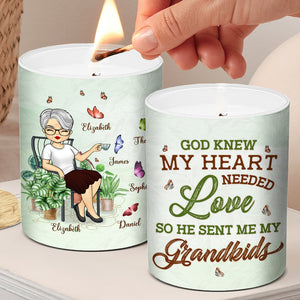 God Sent Me My Grandkids - Family Personalized Custom Smokeless Scented Candle - Mother's Day, Birthday Gift For Grandma