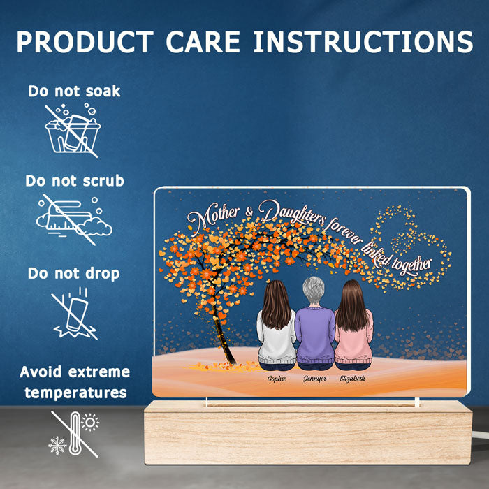 Mother And Daughters Forever Linked Together - Family Personalized Custom Rectangle Shaped 3D LED Light - Mother's Day, Birthday Gift For Mom