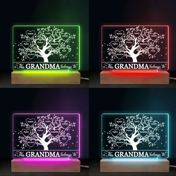 This Grandma Belongs To - Family Personalized Custom Rectangle Shaped 3D LED Light - Mother's Day, Birthday Gift For Mom, Grandma