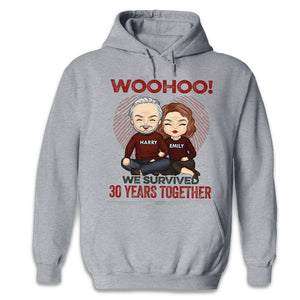 Woohoo We Survived Many Years Together - Personalized Unisex T-Shirt, Hoodie, Sweatshirt - Gift For Couple, Husband Wife, Anniversary, Engagement, Wedding, Marriage Gift