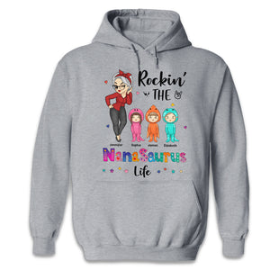 Rockin’ The Nanasaurus Life - Family Personalized Custom Unisex T-shirt, Hoodie, Sweatshirt - Mother's Day, Birthday Gift For Mom, Grandma