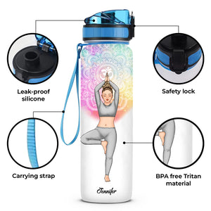 Quiet Your Mind Free Your Body - Yoga Personalized Custom Water Tracker Bottle - Gift For Yoga Lovers