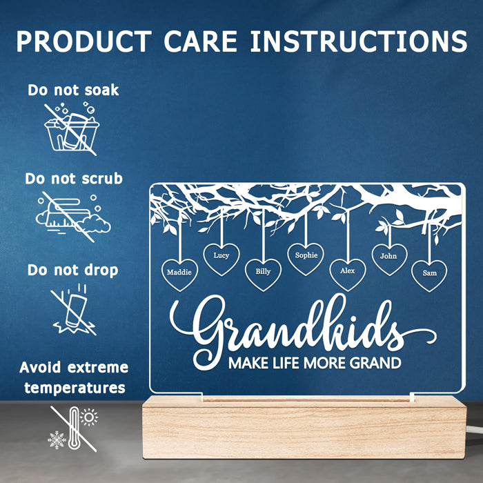 Grandkids Make Life More Grand - Family Personalized Custom Rectangle Shaped 3D LED Light - Mother's Day, Birthday Gift For Grandma