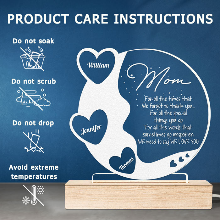 Mom, We Love You - Family Personalized Custom Round Shaped 3D LED Light - Mother's Day, Birthday Gift For Mom