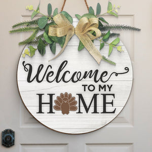 Welcome To Our Home - Seasonal Round Wooden Door Hanger, Family Welcome Sign With 8, 10 Or 13 Interchangeable Pieces - Gifts for Family, New Homeowners
