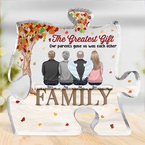 No Greater Gift Than Family Love - Family Personalized Custom Puzzle Shaped Acrylic Plaque - Gift For Family Members