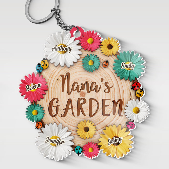 The Most Beautiful Garden In The World - Family Personalized Custom Flower Shaped Acrylic Keychain - Mother's Day, Birthday Gift For Grandma