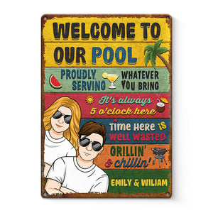 Home Is Where The Pool Is - Couple Personalized Custom Home Decor Metal Sign - House Warming Gift For Husband Wife, Anniversary