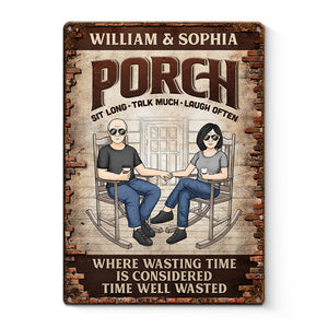 Sit Long, Talk Much, Laugh Often - Couple Personalized Custom Home Decor Metal Sign - House Warming Gift For Husband Wife, Anniversary