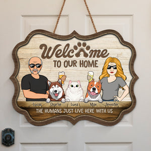 Hi Human, Welcome To Our Home - Dog & Cat Personalized Custom Benelux Shaped Home Decor Wood Sign - House Warming Gift For Pet Owners, Pet Lovers