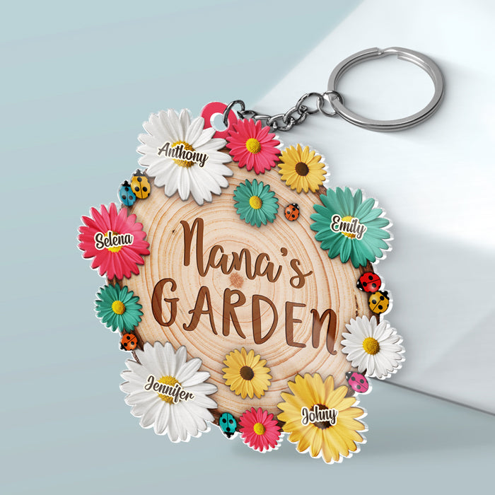 The Most Beautiful Garden In The World - Family Personalized Custom Flower Shaped Acrylic Keychain - Mother's Day, Birthday Gift For Grandma
