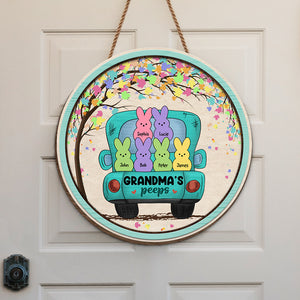 Nana's Peeps - Family Personalized Custom Round Shaped Home Decor Wood Sign - House Warming Gift For Mom, Grandma