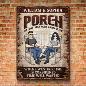 Sit Long, Talk Much, Laugh Often - Couple Personalized Custom Home Decor Metal Sign - House Warming Gift For Husband Wife, Anniversary
