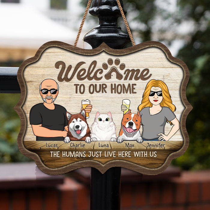 Hi Human, Welcome To Our Home - Dog & Cat Personalized Custom Benelux Shaped Home Decor Wood Sign - House Warming Gift For Pet Owners, Pet Lovers