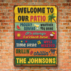 Welcome To Our Patio - Family Personalized Custom Home Decor Metal Sign - House Warming Gift For Family Members