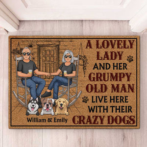 A Lovely Lady And Her Grumpy Old Man Live Here With Their Crazy Dogs - Couple Personalized Custom Decorative Mat - Gift For Couples, Pet Owners, Pet Lovers