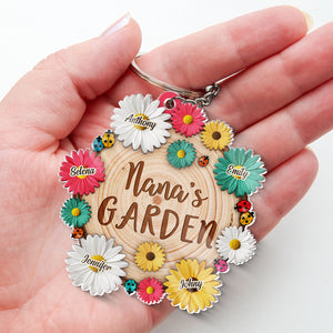 The Most Beautiful Garden In The World - Family Personalized Custom Flower Shaped Acrylic Keychain - Mother's Day, Birthday Gift For Grandma