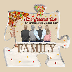 No Greater Gift Than Family Love - Family Personalized Custom Puzzle Shaped Acrylic Plaque - Gift For Family Members