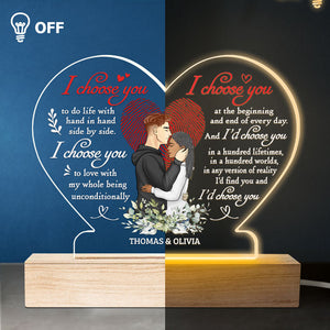 I’d Choose You In A Hundred Lifetimes - Couple Personalized Custom Heart Shaped 3D LED Light - Gift For Husband Wife, Anniversary