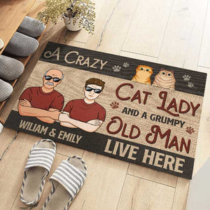 A Crazy Cat Lady & A Grumpy Old Man Live Here - Cat Personalized Custom Decorative Mat - Gift For Couples, Pet Owners, Pet Lovers