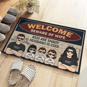 Welcome To Our Home, The Kids Are Shady & My Husband Is Cool - Family Personalized Custom Decorative Mat - Gift For Family Members