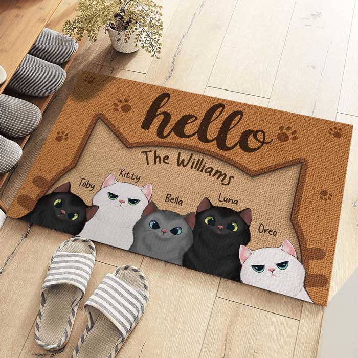 Hello Human, Welcome To Our Home - Cat Personalized Custom Decorative Mat - Gift For Pet Owners, Pet Lovers