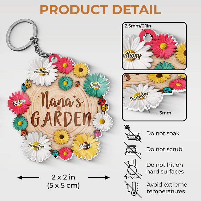The Most Beautiful Garden In The World - Family Personalized Custom Flower Shaped Acrylic Keychain - Mother's Day, Birthday Gift For Grandma
