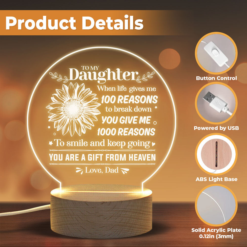 Dad Gifts Acrylic Night Light Best Daddy Birthday Gifts from Daughter And  Son Father's Day Present