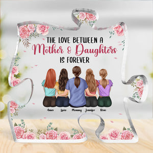 Mom, We Love You With All Our Hearts - Family Personalized Custom Puzzle Shaped Acrylic Plaque - Gift For Mother From Daughter